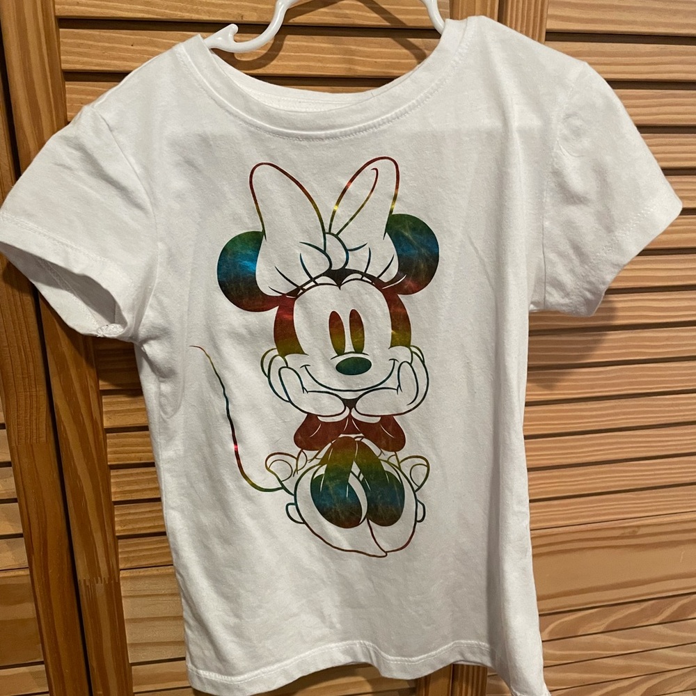 Girls’ Minnie Mouse Rainbow Graphic White T-Shirt